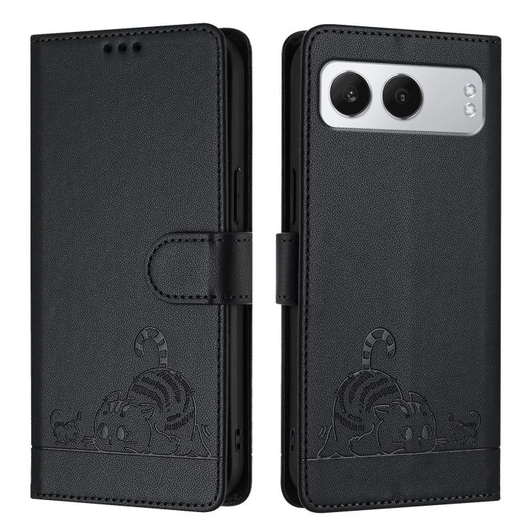 For OnePlus Nord 4 5G Cat Rat Embossed Pattern RFID Leather Phone Case with Lanyard(Black) - Nord 4 Cases by buy2fix | Online Shopping UK | buy2fix
