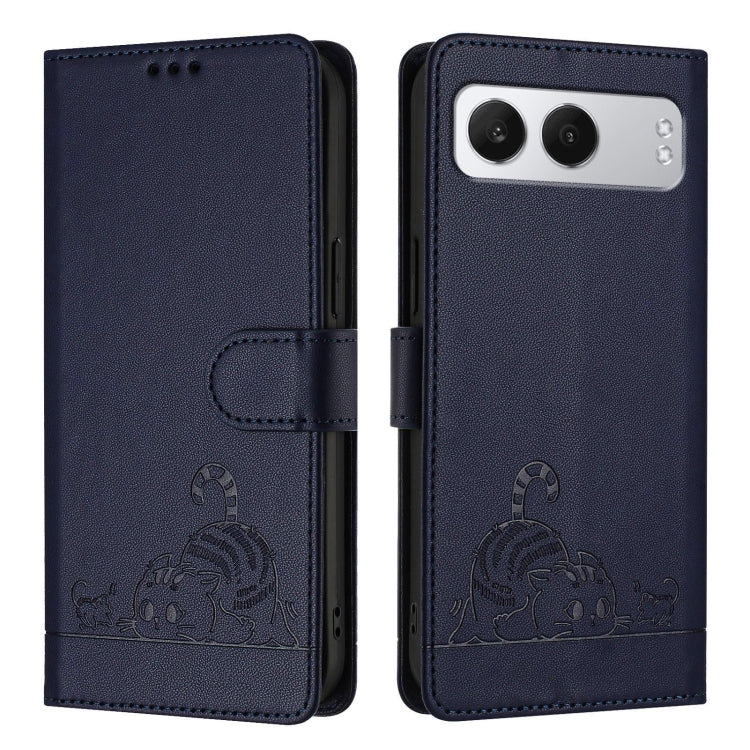 For OnePlus Nord 4 5G Cat Rat Embossed Pattern RFID Leather Phone Case with Lanyard(Blue) - Nord 4 Cases by buy2fix | Online Shopping UK | buy2fix