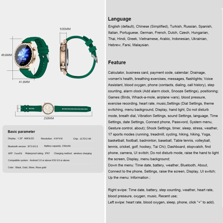 WS520 1.28 inch IP67 Sport Smart Watch, Support Bluetooth Call / Sleep / Blood Oxygen / Heart Rate / Blood Pressure Health Monitor(Rose Gold+Green) by buy2fix