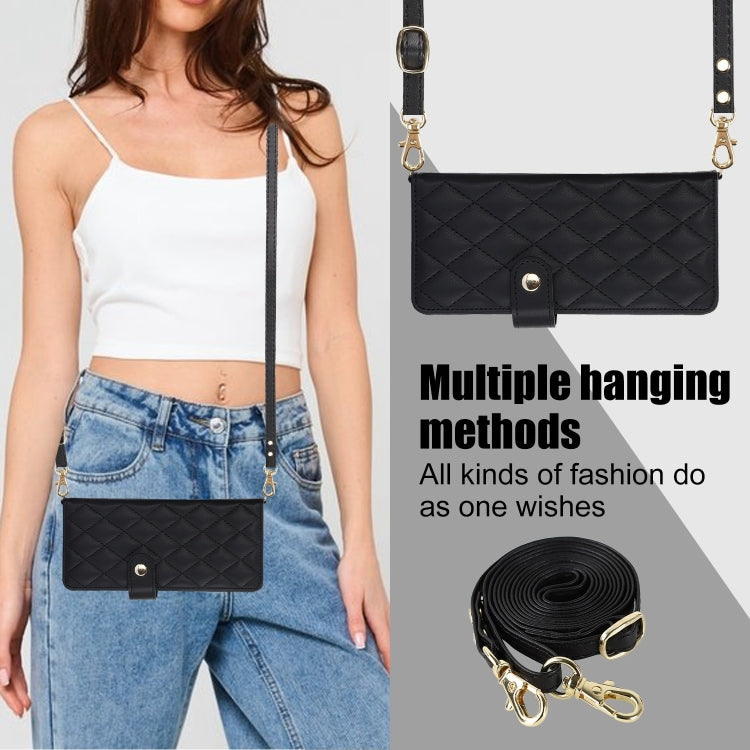 For Samsung Galaxy Z Fold5 Crossbody Multifunction Rhombic Leather Phone Case(Black) - Galaxy Z Fold5 Cases by buy2fix | Online Shopping UK | buy2fix