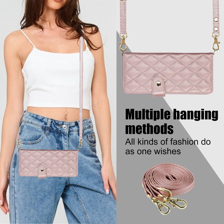 For Samsung Galaxy Z Fold5 Crossbody Multifunction Rhombic Leather Phone Case(Rose Gold) - Galaxy Z Fold5 Cases by buy2fix | Online Shopping UK | buy2fix