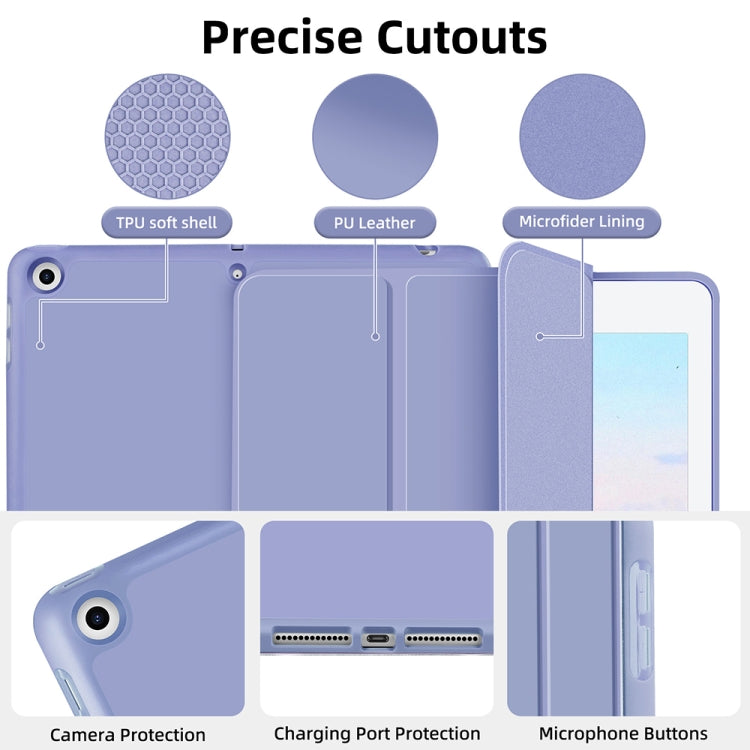 For iPad 10.2 2021 / 2020 / 2019 3-fold TPU Smart Leather Tablet Case with Pen Slot(Lavender Purple) - iPad 10.2 Cases by buy2fix | Online Shopping UK | buy2fix