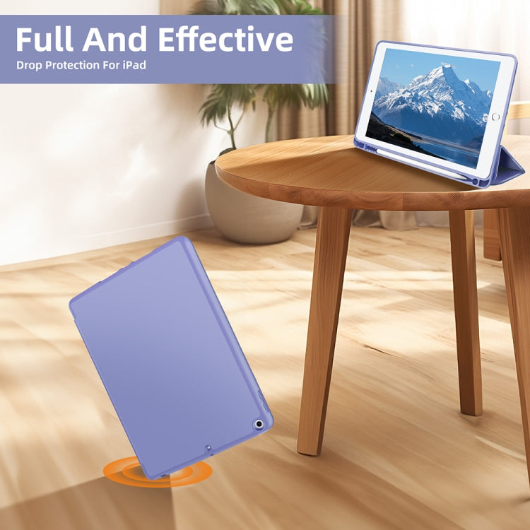 For iPad 10.2 2021 / 2020 / 2019 3-fold TPU Smart Leather Tablet Case with Pen Slot(Lavender Purple) - iPad 10.2 Cases by buy2fix | Online Shopping UK | buy2fix