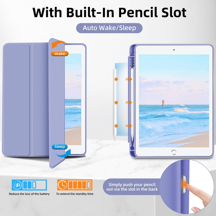 For iPad 10.2 2021 / 2020 / 2019 3-fold TPU Smart Leather Tablet Case with Pen Slot(Lavender Purple) - iPad 10.2 Cases by buy2fix | Online Shopping UK | buy2fix