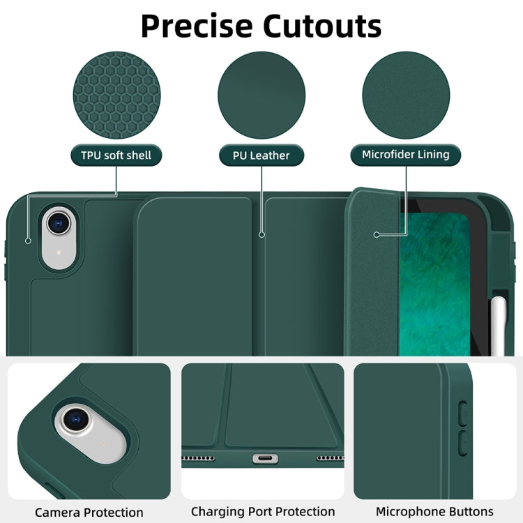 For iPad Air 5 / 4 3-fold TPU Smart Leather Tablet Case with Pen Slot(Dark Green) - iPad Air (2022) / (2020) 10.9 Cases by buy2fix | Online Shopping UK | buy2fix
