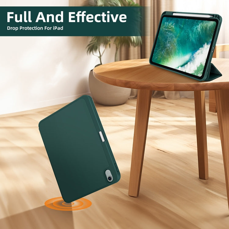 For iPad Air 5 / 4 3-fold TPU Smart Leather Tablet Case with Pen Slot(Dark Green) - iPad Air (2022) / (2020) 10.9 Cases by buy2fix | Online Shopping UK | buy2fix