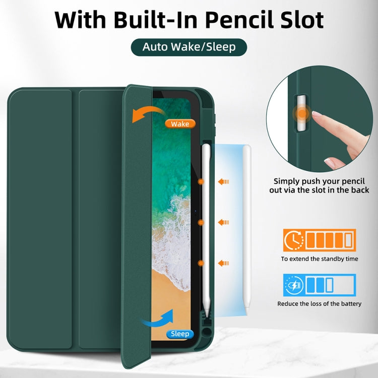 For iPad Air 5 / 4 3-fold TPU Smart Leather Tablet Case with Pen Slot(Dark Green) - iPad Air (2022) / (2020) 10.9 Cases by buy2fix | Online Shopping UK | buy2fix