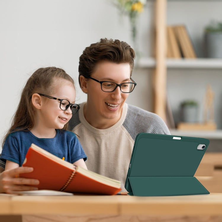 For iPad Air 5 / 4 3-fold TPU Smart Leather Tablet Case with Pen Slot(Dark Green) - iPad Air (2022) / (2020) 10.9 Cases by buy2fix | Online Shopping UK | buy2fix