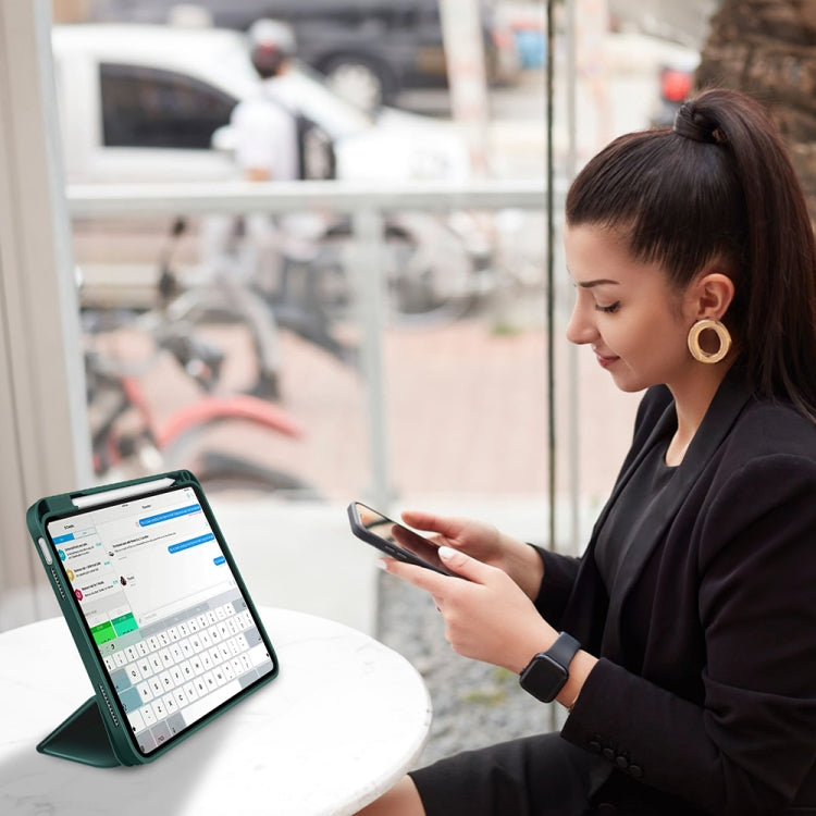 For iPad Air 5 / 4 3-fold TPU Smart Leather Tablet Case with Pen Slot(Dark Green) - iPad Air (2022) / (2020) 10.9 Cases by buy2fix | Online Shopping UK | buy2fix