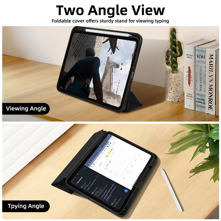 For iPad Air 5 / 4 3-fold TPU Smart Leather Tablet Case with Pen Slot(Black) - iPad Air (2022) / (2020) 10.9 Cases by buy2fix | Online Shopping UK | buy2fix