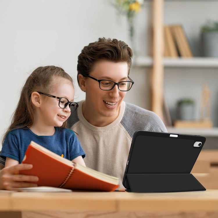 For iPad Air 5 / 4 3-fold TPU Smart Leather Tablet Case with Pen Slot(Black) - iPad Air (2022) / (2020) 10.9 Cases by buy2fix | Online Shopping UK | buy2fix