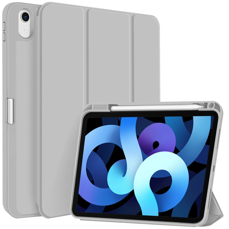 For iPad Air 5 / 4 3-fold TPU Smart Leather Tablet Case with Pen Slot(Grey) - iPad Air (2022) / (2020) 10.9 Cases by buy2fix | Online Shopping UK | buy2fix