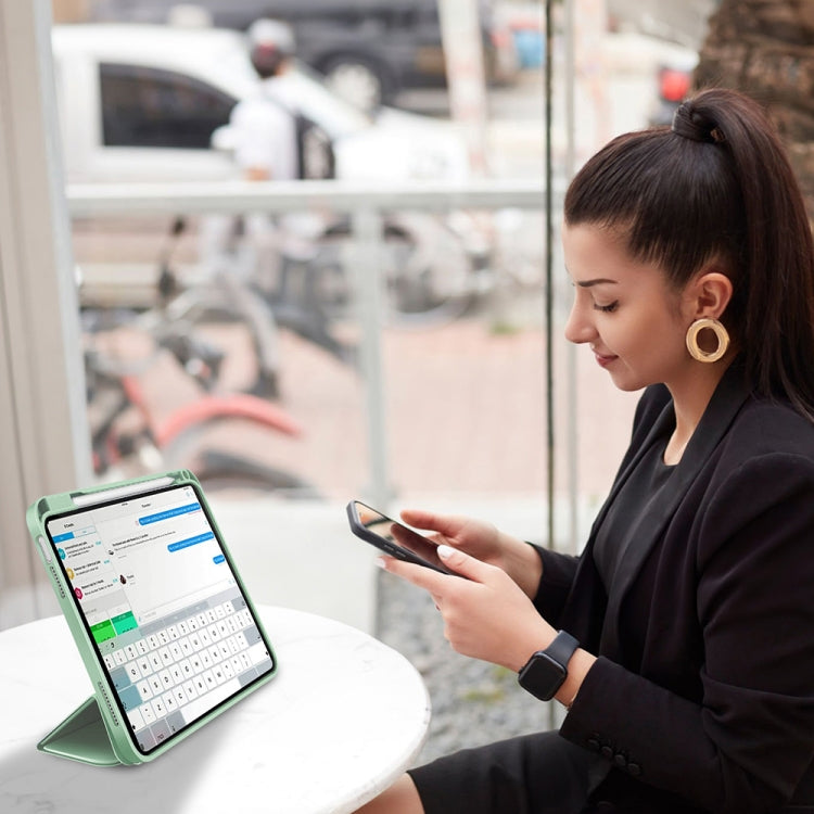 For iPad Air 5 / 4 3-fold TPU Smart Leather Tablet Case with Pen Slot(Green) - iPad Air (2022) / (2020) 10.9 Cases by buy2fix | Online Shopping UK | buy2fix