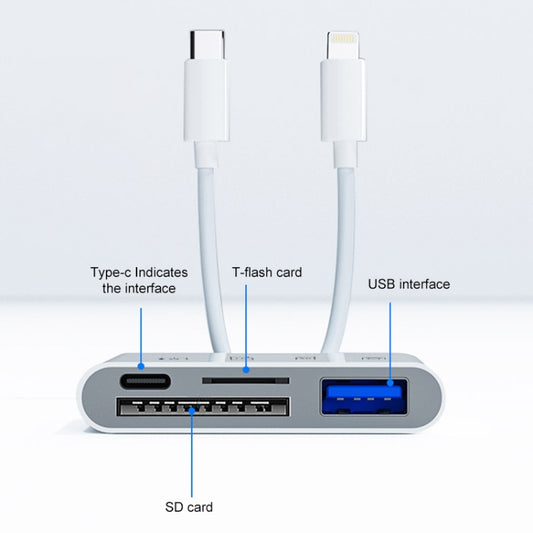 4 in 2 USB-C / Type-C + 8 Pin Interface Multi-function Card Reader(White) by buy2fix