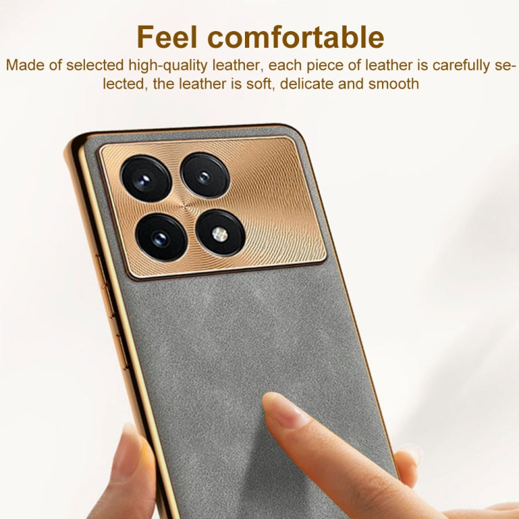 For Xiaomi Redmi K70 Pro Electroplating Lambskin Leather Phone Case(Grey) - Xiaomi Cases by buy2fix | Online Shopping UK | buy2fix