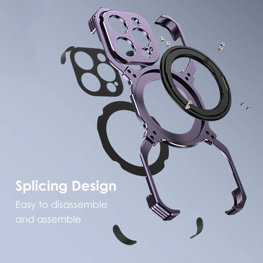 For iPhone 14 Mechanical Arm Borderless MagSafe Holder Metal Phone Case(Black Red) - iPhone 14 Cases by buy2fix | Online Shopping UK | buy2fix