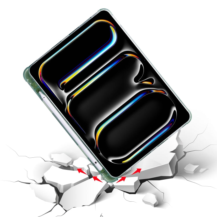 For iPad Pro 11 2025 / 2024 3-fold TPU Leather Smart Tablet Case with Pen Slot(Matcha Green) by buy2fix