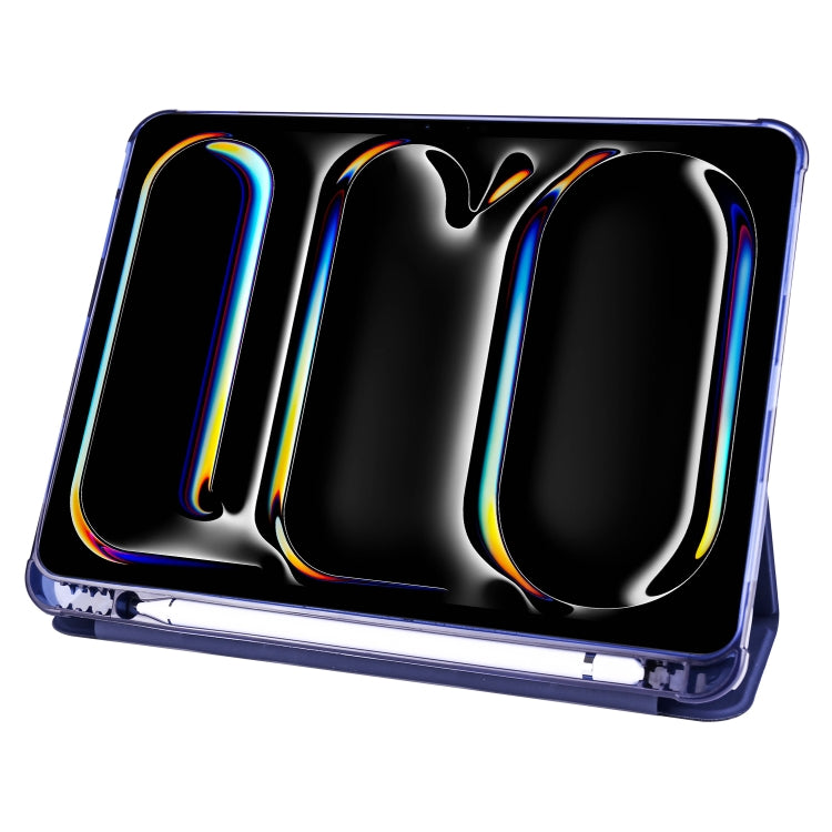 For iPad Pro 11 2024 3-fold TPU Leather Smart Tablet Case with Pen Slot(Dark Blue) - iPad Pro 11 2024 Cases by buy2fix | Online Shopping UK | buy2fix