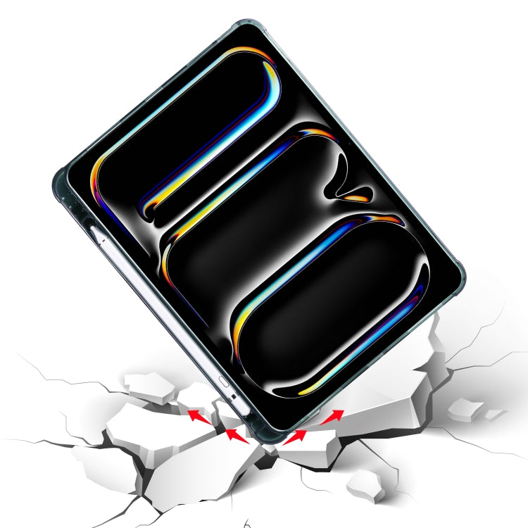 For iPad Pro 11 2025 / 2024 3-fold TPU Leather Smart Tablet Case with Pen Slot(Pine Green) by buy2fix