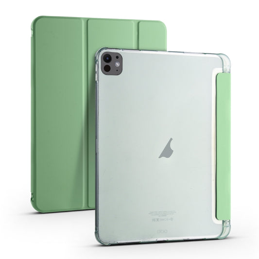 For iPad Pro 13 2025 / 2024 3-fold TPU Leather Smart Tablet Case with Pen Slot(Matcha Green) by buy2fix