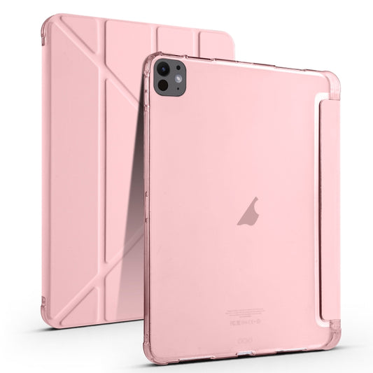 For iPad Pro 13 2025 / 2024 Multi-folding TPU Leather Smart Tablet Case with Pen Slot(Pink) by buy2fix