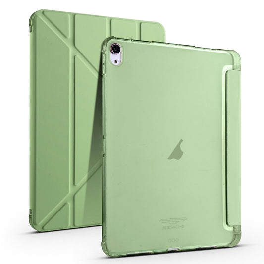 For iPad Air 11 2025 / 2024 Multi-folding TPU Leather Smart Tablet Case with Pen Slot(Matcha Green) by buy2fix