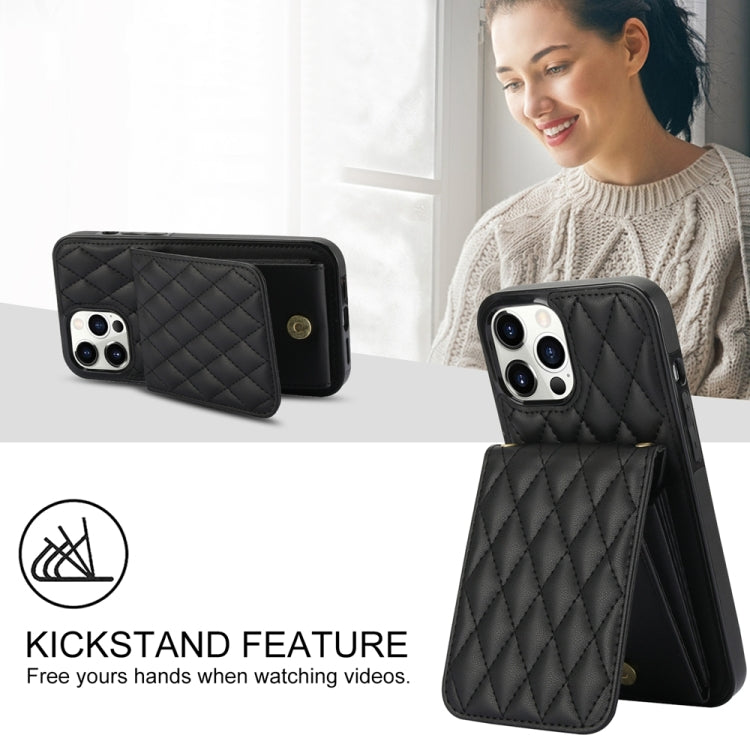 For iPhone 15 Pro YM015 Crossbody Rhombic Card Bag RFID Phone Case(Black) - iPhone 15 Pro Cases by buy2fix | Online Shopping UK | buy2fix