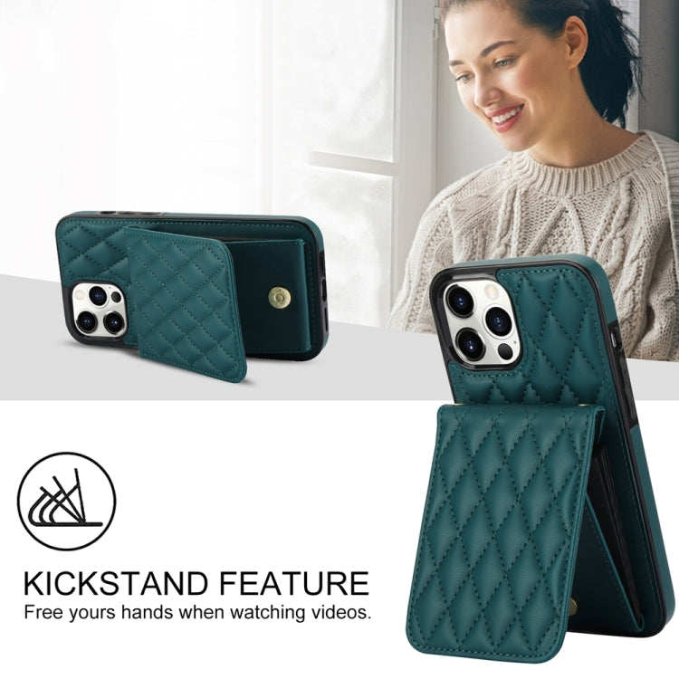 For iPhone 15 Pro YM015 Crossbody Rhombic Card Bag RFID Phone Case(Green) - iPhone 15 Pro Cases by buy2fix | Online Shopping UK | buy2fix