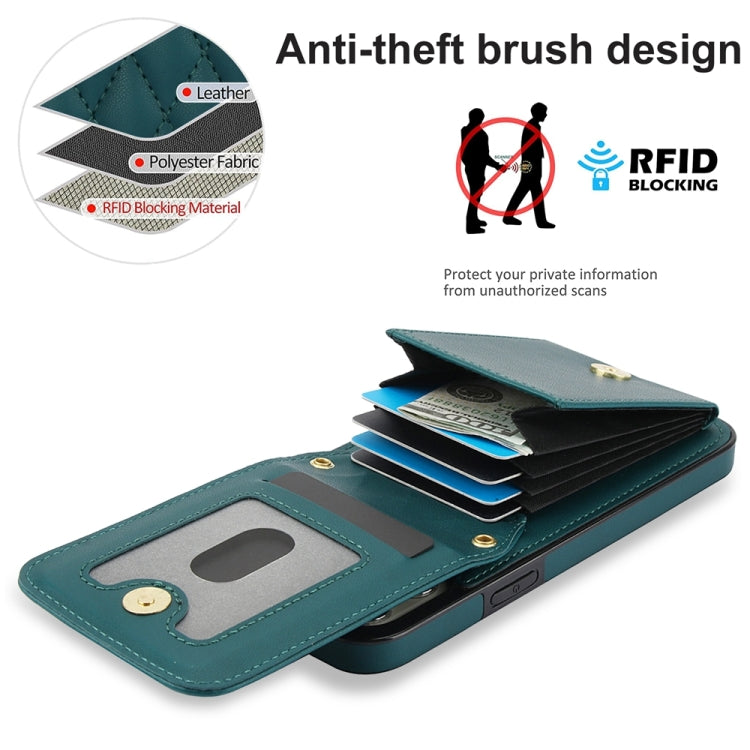 For iPhone 15 Pro YM015 Crossbody Rhombic Card Bag RFID Phone Case(Green) - iPhone 15 Pro Cases by buy2fix | Online Shopping UK | buy2fix