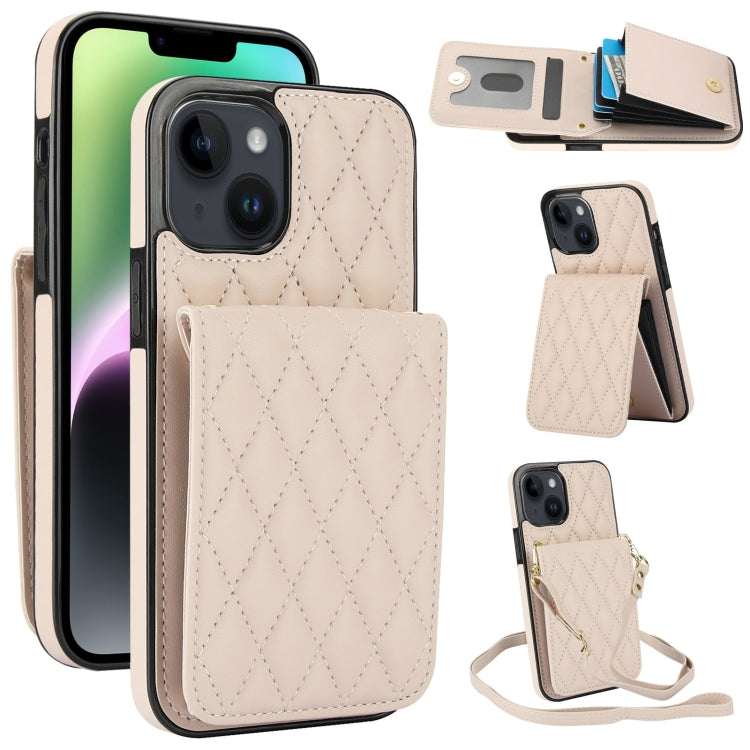 For iPhone 13 YM015 Crossbody Rhombic Card Bag RFID Phone Case(White) - iPhone 13 Cases by buy2fix | Online Shopping UK | buy2fix