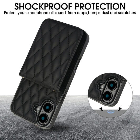 For iPhone 16 Plus YM015 Crossbody Rhombic Card Bag RFID Phone Case(Black) by buy2fix