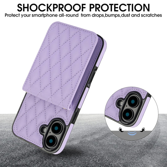 For iPhone 16 Plus YM015 Crossbody Rhombic Card Bag RFID Phone Case(Light Purple) by buy2fix