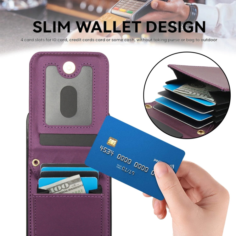 For iPhone 16 YM015 Crossbody Rhombic Card Bag RFID Phone Case(Dark Purple) by buy2fix