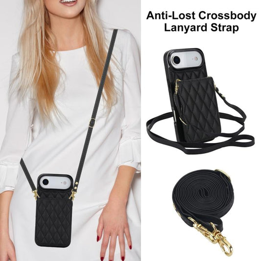 For iPhone Air YM015 Crossbody Rhombic Card Bag RFID Phone Case(Black) - iPhone Air Cases by buy2fix | Online Shopping UK | buy2fix