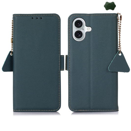For iPhone 16 Side-Magnetic TJ Genuine Leather RFID Phone Case(Green) - iPhone 16 Cases by buy2fix | Online Shopping UK | buy2fix