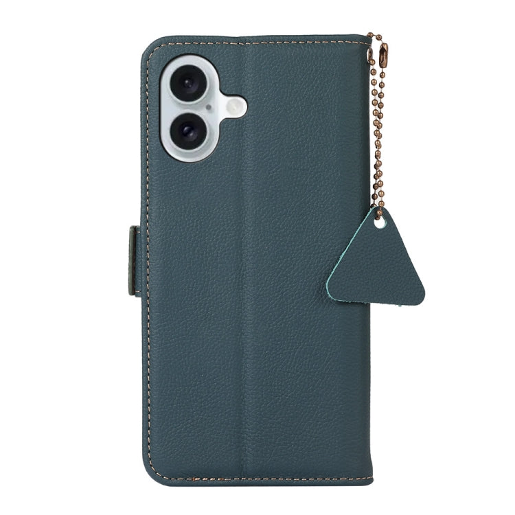 For iPhone 16 Side-Magnetic TJ Genuine Leather RFID Phone Case(Green) - iPhone 16 Cases by buy2fix | Online Shopping UK | buy2fix