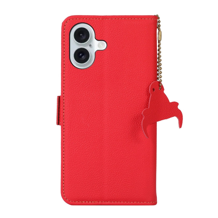 For iPhone 16 Plus Side-Magnetic TJ Genuine Leather RFID Phone Case(Red) - iPhone 16 Plus Cases by buy2fix | Online Shopping UK | buy2fix