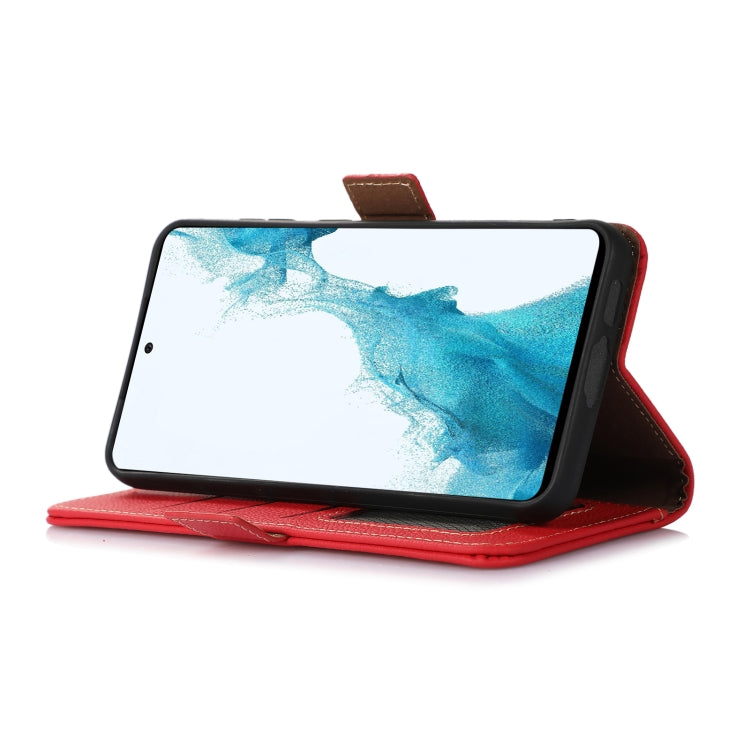 For iPhone 16e Side-Magnetic TJ Genuine Leather RFID Phone Case(Red) by buy2fix