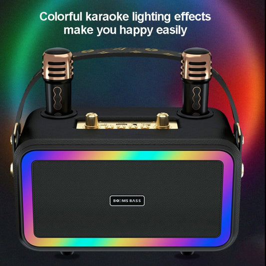 M3201 Portable Colorful Bluetooth Speaker Home Retro Karaoke Dual-Mic Speaker(Black) by buy2fix
