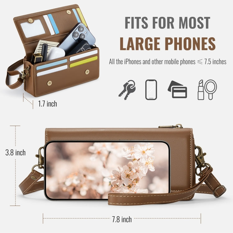 CaseMe ME30 Max Multifunctional Large-Capacity Shoulder Crossbody Phone Bag(Brown) - by CaseMe | Online Shopping UK | buy2fix
