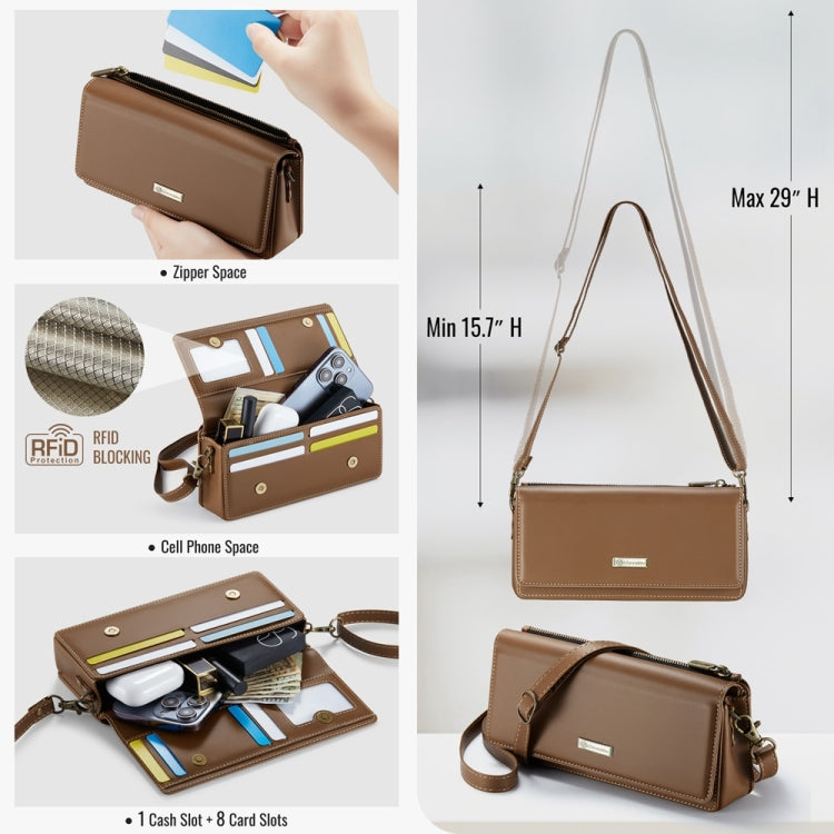 CaseMe ME30 Max Multifunctional Large-Capacity Shoulder Crossbody Phone Bag(Brown) - by CaseMe | Online Shopping UK | buy2fix