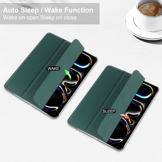 For iPad Pro 11 2025 / 2024 3-fold Semi-transparent Frosted Smart Leather Tablet Case(Dark Green) by buy2fix