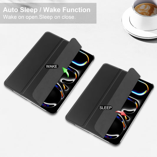 For iPad Pro 13 2025 / 2024 3-fold Semi-transparent Frosted Smart Leather Tablet Case(Black) by buy2fix