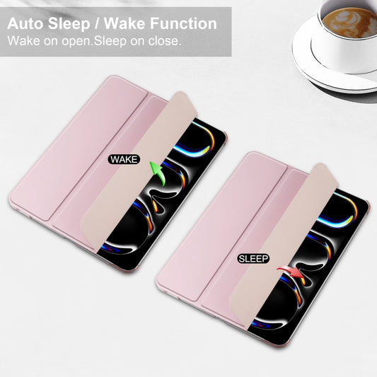 For iPad Pro 13 2025 / 2024 3-fold Semi-transparent Frosted Smart Leather Tablet Case(Rose Gold) by buy2fix