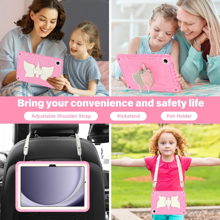 For Samsung Galaxy A9+ Kickstand PC Hybrid Silicone Tablet Case(Beige Pink) - Galaxy Tab A9+ by buy2fix | Online Shopping UK | buy2fix