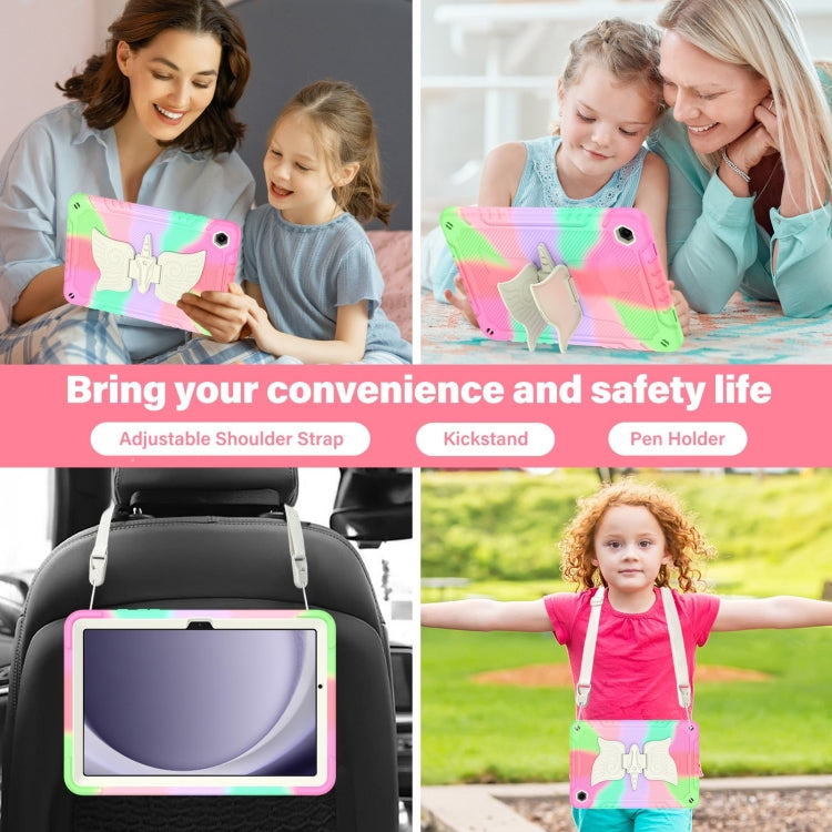 For Samsung Galaxy A9+ Kickstand PC Hybrid Silicone Tablet Case(Colorful Rose Red) - Galaxy Tab A9+ by buy2fix | Online Shopping UK | buy2fix