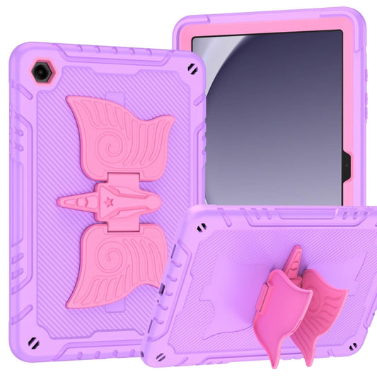 For Samsung Galaxy A9+ Kickstand PC Hybrid Silicone Tablet Case(Purple Rose Red) - Galaxy Tab A9+ by buy2fix | Online Shopping UK | buy2fix