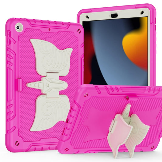 For iPad 10.2 2021/2020/2019 Kickstand PC Hybrid Silicone Tablet Case(Beige Rose Red) - iPad 10.2 Cases by buy2fix | Online Shopping UK | buy2fix