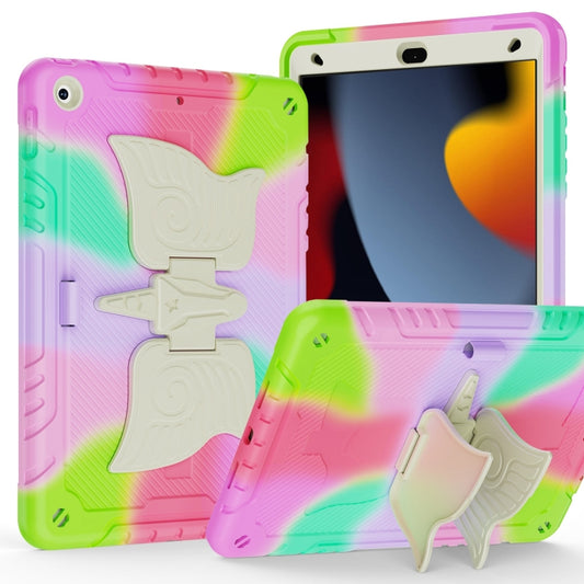 For iPad 10.2 2021/2020/2019 Kickstand PC Hybrid Silicone Tablet Case(Colorful Rose Red) - iPad 10.2 Cases by buy2fix | Online Shopping UK | buy2fix