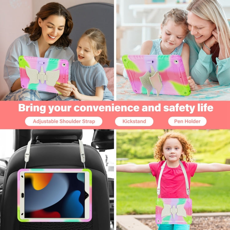 For iPad 10.2 2021/2020/2019 Kickstand PC Hybrid Silicone Tablet Case(Colorful Rose Red) - iPad 10.2 Cases by buy2fix | Online Shopping UK | buy2fix